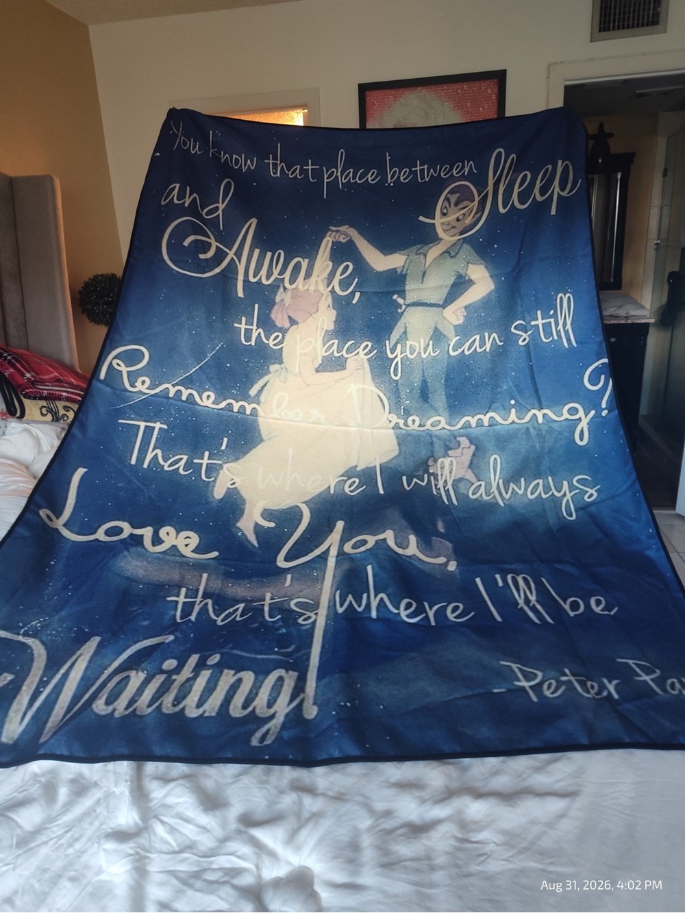 NEW Large Peter Pan & Wendy Fleece Blanket 80” x 55” – Famous Quote 💕